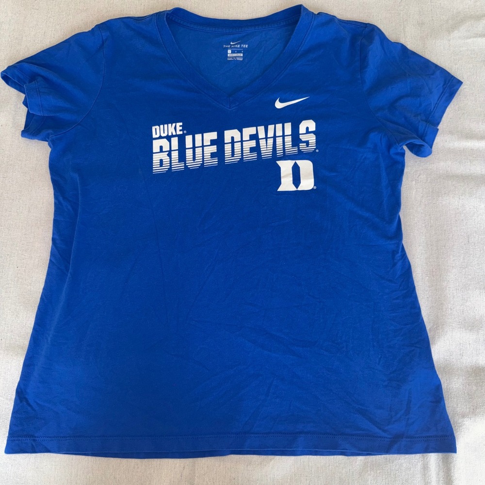 Nike Duke Blue Devils Womens V-Neck Dri-FIT Graphic T-Shirt Blue Large